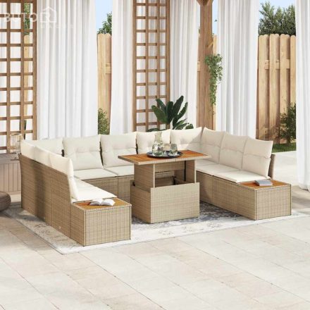 vidaXL Kert étkező szett párnával 10 pcs Beige, Krém 100 x 55 x 73 cm