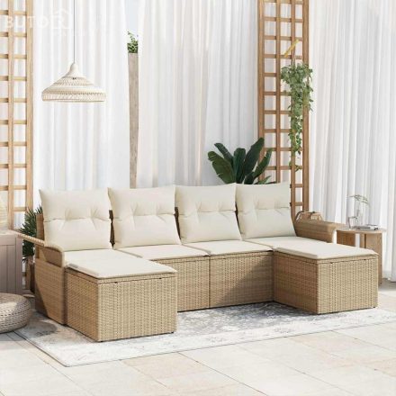 vidaXL Kerti Kanapé Szett párnával tárolóval 6 pcs Bézs Poli rattan