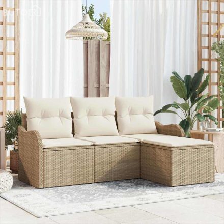 vidaXL Kerti Kanapé Szett párnával tárolóval 4 pcs Bézs Poli rattan