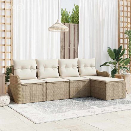 vidaXL Kerti Kanapé Szett párnával tárolóval 5 pcs Bézs Poli rattan