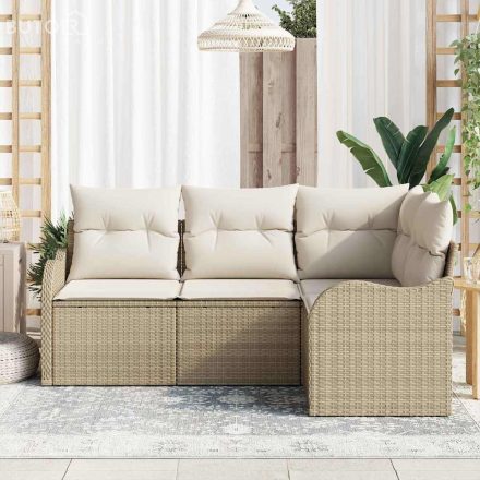 vidaXL Kerti Kanapé Szett párnával tárolóval 4 pcs Bézs Poli rattan