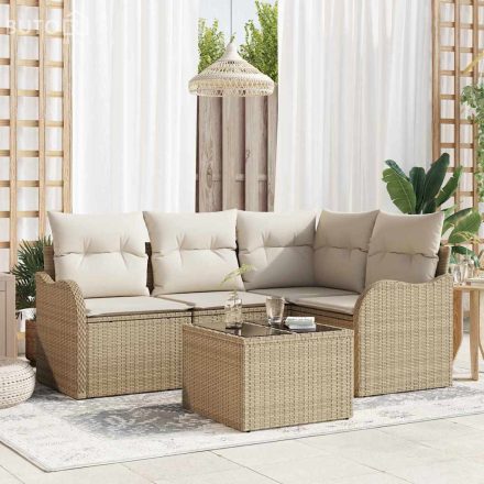 vidaXL Kerti Kanapé Szett párnával tárolóval 5 pcs Barna Poli rattan