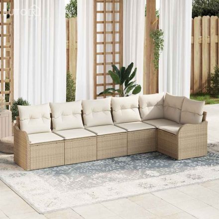 vidaXL Kerti Kanapé Szett párnával tárolóval 6 pcs Bézs Poli rattan