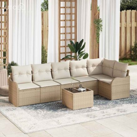 vidaXL Kerti Kanapé Szett párnával tárolóval 7 pcs Barna Poli rattan