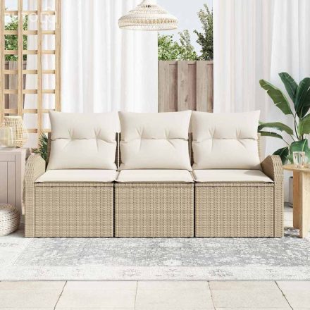 vidaXL Kerti Kanapé Szett párnával 3 pcs Beige, fehér Poli rattan