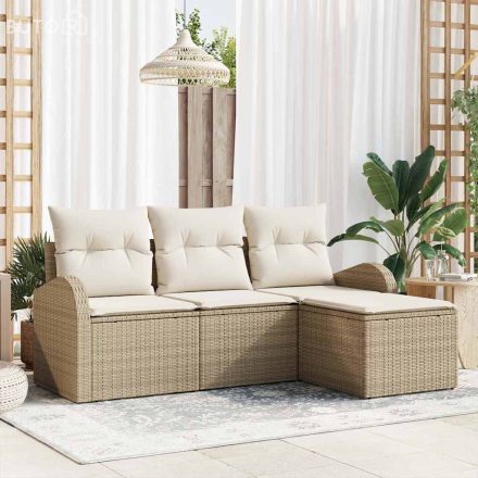 vidaXL Kerti Kanapé Szett párnával 4 pcs Beige, fehér Poli rattan