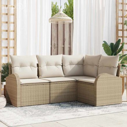 vidaXL Kerti Kanapé Szett párnával 4 pcs Beige, fehér Poli rattan
