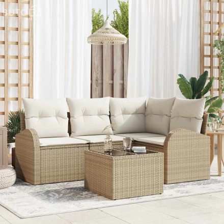 vidaXL Kerti Kanapé Szett párnával 5 pcs Beige, fehér Poli rattan