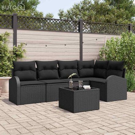 vidaXL Kerti Kanapé Szett párnával 6 pcs Fekete Poli rattan