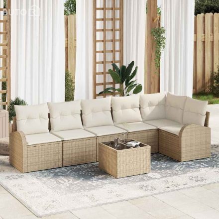 vidaXL Kerti Kanapé Szett párnával 7 pcs Beige, fehér Poli rattan