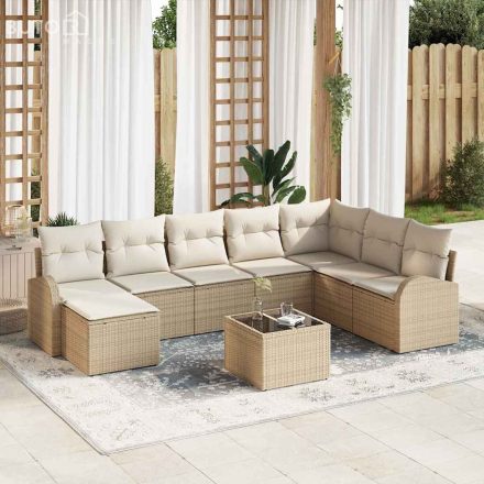 vidaXL Kerti Kanapé Szett párnával 9 pcs Beige, fehér Poli rattan