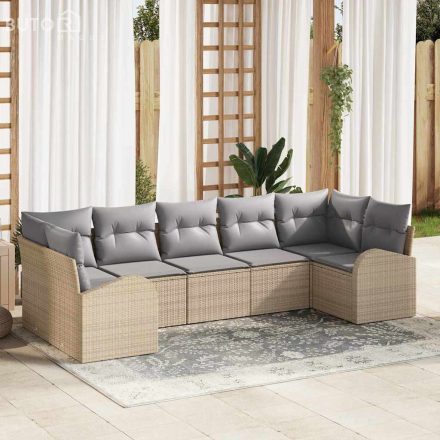 vidaXL Kerti Kanapé Szett 7 pcs Beige, világosszürke Poli rattan