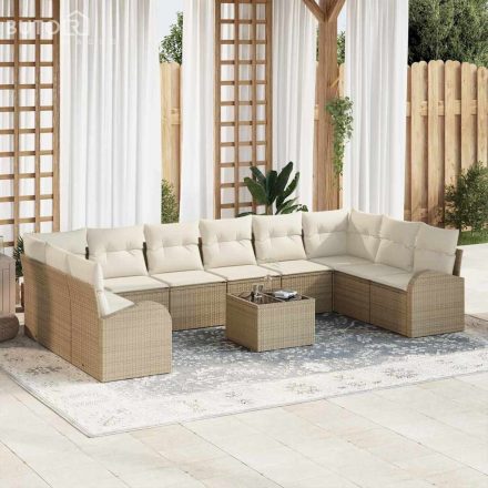 vidaXL Kerti Kanapé Szett párnával tárolóval 11 pcs Beige, Krém