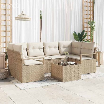vidaXL Kerti Kanapé Szett párnával 7 pcs Beige, Krém 55 x 55 x 37 cm