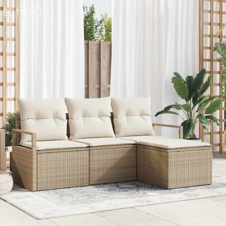 vidaXL Kerti Kanapé Szett párnával tárolóval 4 pcs Beige, Krém