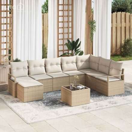 vidaXL Kerti Kanapé Szett párnával tárolóval 9 pcs Beige, Krém