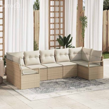 vidaXL Kerti Kanapé Szett párnával tárolóval 7 pcs Beige, Krém
