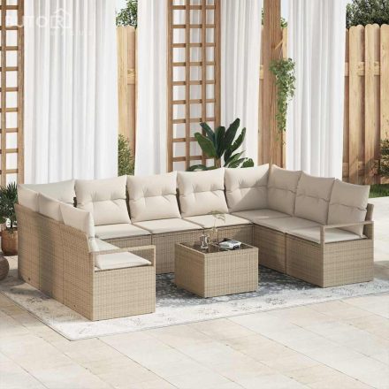 vidaXL Kerti Kanapé Szett párnával tárolóval 10 pcs Beige, Krém