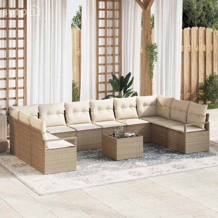 vidaXL Kerti Kanapé Szett párnával tárolóval 11 pcs Beige, Krém