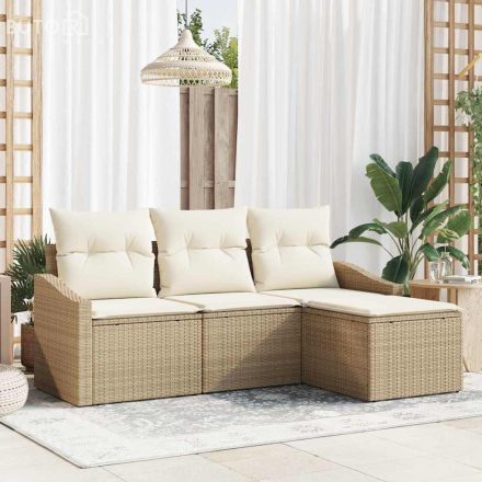 vidaXL Kerti Kanapé Szett párnával tárolóval 4 pcs Beige, Krém