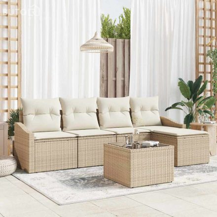 vidaXL Kert étkező szett párnával tárolóval 6 pcs Beige, Krém