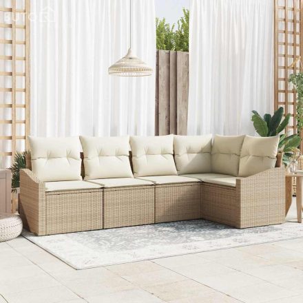 vidaXL Kert étkező szett párnával tárolóval 5 pcs Beige, Krém