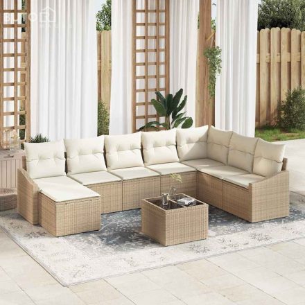 vidaXL Kert étkező szett párnával tárolóval 9 pcs Beige, Krém