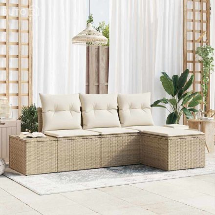 vidaXL Kerti Kanapé Szett párnával tárolóval 4 pcs Beige, Krém
