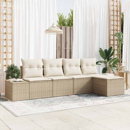 vidaXL Kerti Kanapé Szett párnával tárolóval 5 pcs Beige, Krém