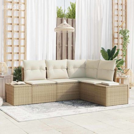 vidaXL Kerti Kanapé Szett párnával tárolóval 4 pcs Beige, Krém