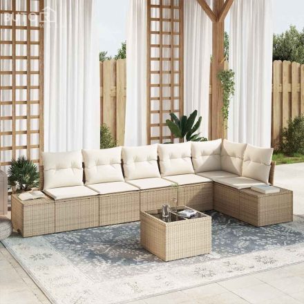 vidaXL Kerti Kanapé Szett párnával tárolóval 7 pcs Beige, Krém