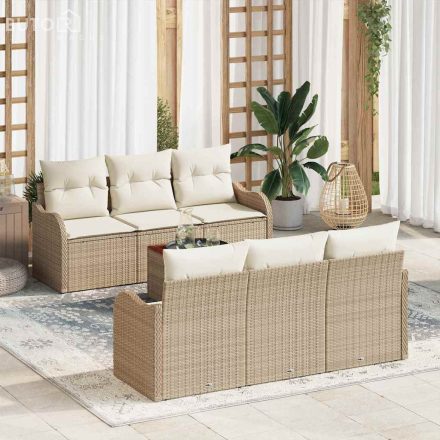 vidaXL Kerti Kanapé Szett 7 pcs Beige, fehér Nagy Rattan