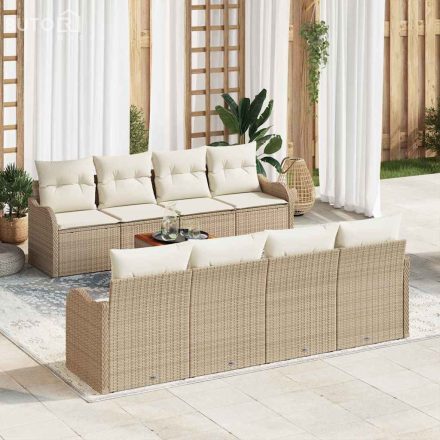 vidaXL Bézs Kerti Kanapészett 9 pcs Beige, fehér Nagy Rattan