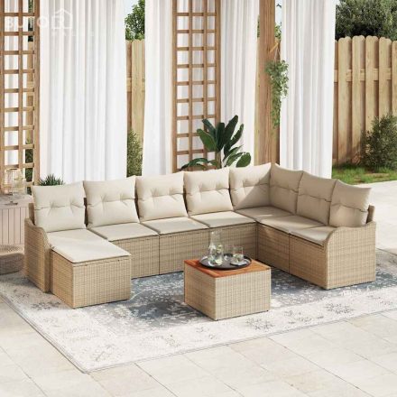 vidaXL Kerti Kanapé Szett 9 pcs Beige, fehér Nagy Rattan és fa