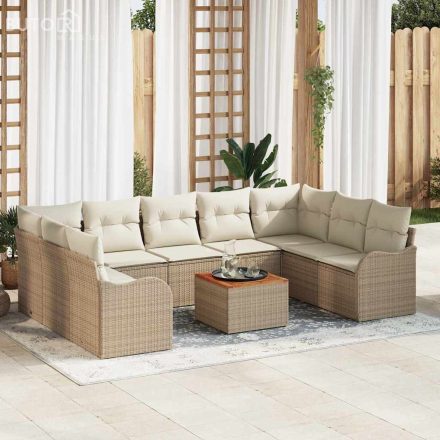 vidaXL Kert Kanapészett 10 pcs Beige, fehér Rattan, Poliészter