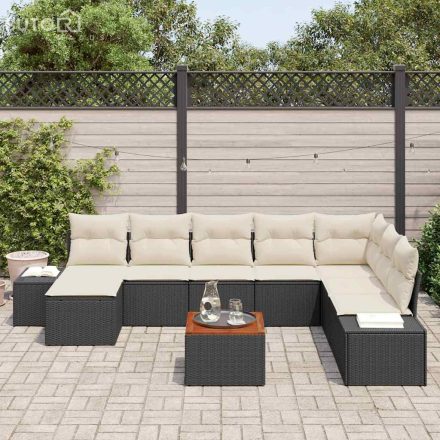 vidaXL 9 pcs Fekete, fehér Rattan, poliészter, acél