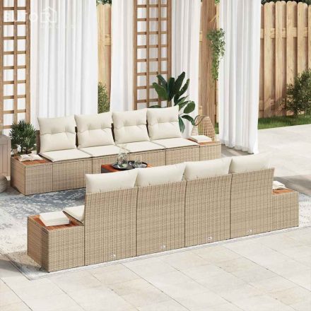 vidaXL Kerti Kanapé Szett párnával tárolóval 9 pcs Bézs Poli rattan