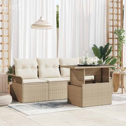vidaXL Kerti Kanapé Szett párnával tárolóval 5 pcs Bézs Poli rattan