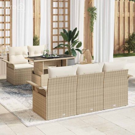 vidaXL Kerti Kanapé Szett párnával tárolóval 6 pcs Bézs Poli rattan