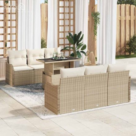 vidaXL Kerti Kanapé Szett Kézi 7 pcs Bézs 100 x 55 x 73 cm Poli rattan
