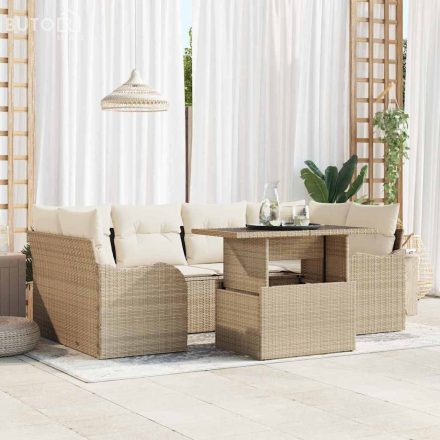 vidaXL Kerti Kanapé Szett 7 pcs Bézs 100 x 55 x 73 cm Poli rattan
