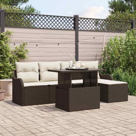 vidaXL Kerti Kanapé Szett párnával tárolóval 6 pcs Barna Poli rattan