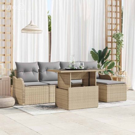 vidaXL Kerti Kanapé Szett párnával tárolóval 6 pcs Bézs Poli rattan