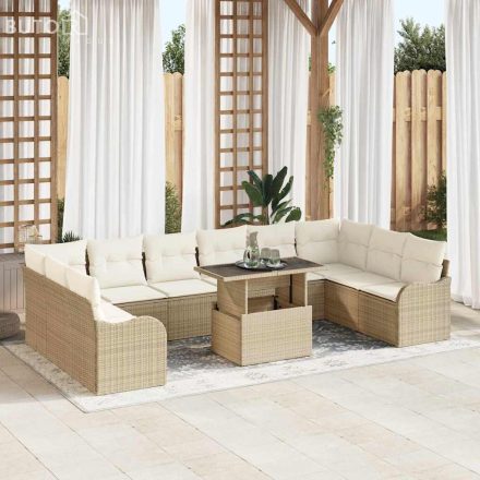 vidaXL 11 részes kerti kanapé szett párnákkal, bézs polyrattan