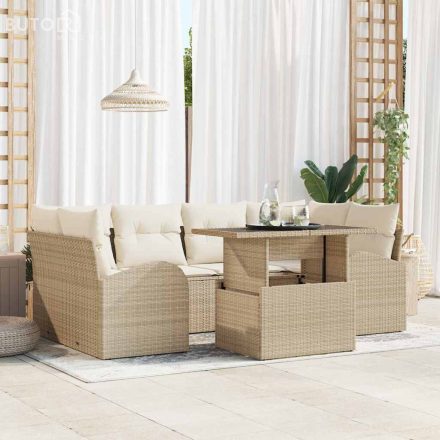 vidaXL Kerti Kanapé Szett 7 pcs Bézs 100 x 55 x 73 cm Poli rattan