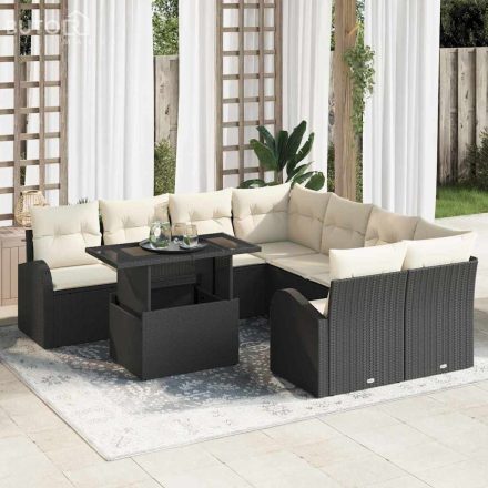 vidaXL Kerti Kanapé Szett 9 pcs Fekete 100 x 55 x 73 cm Poli rattan