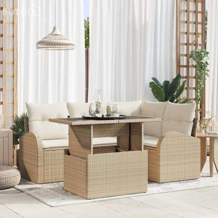 vidaXL 5 Személyes Kerti Kanapé Szett Párnákkal, Bézs Poly Rattan