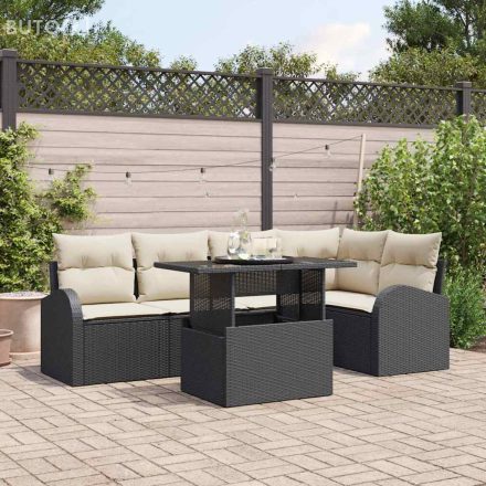 vidaXL Kerti Kanapé Szett 6 pcs Fekete 100 x 55 x 73 cm Poli rattan