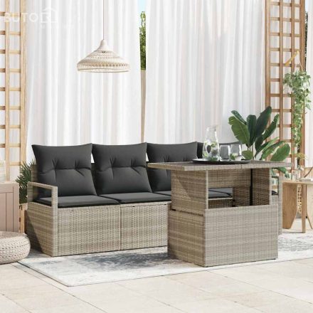 vidaXL Kerti Kanapé Szett tárolóval 5 pcs Világosszürke Poli rattan