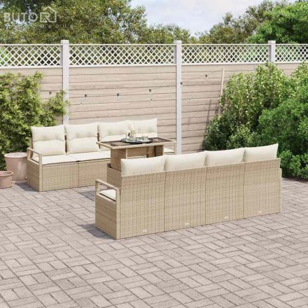 vidaXL Kerti Kanapé Szett tárolóval 9 pcs Bézs Poli rattan